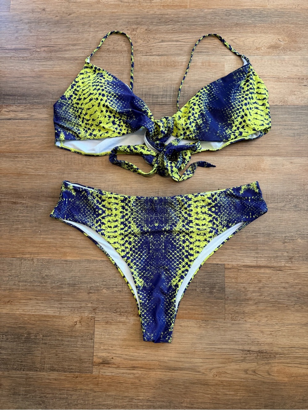 Rebdolls Neon Yellow and Navy Patterned Swimwear Bikini 5X
